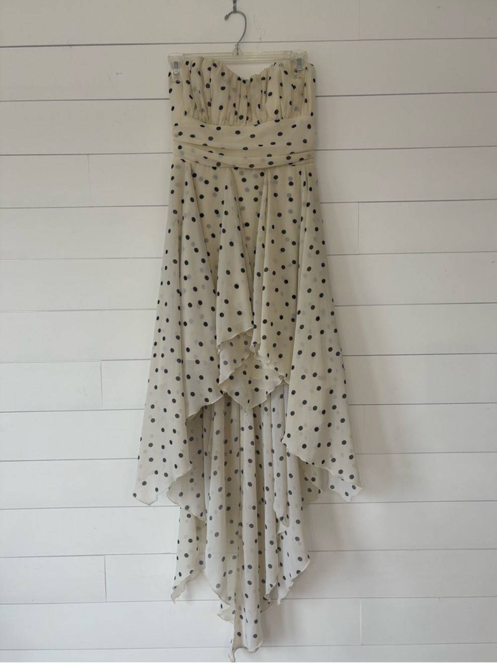 B Darlin Polka‎ Dot Strapless Dress Size 9/10 Cream Black High Low Party